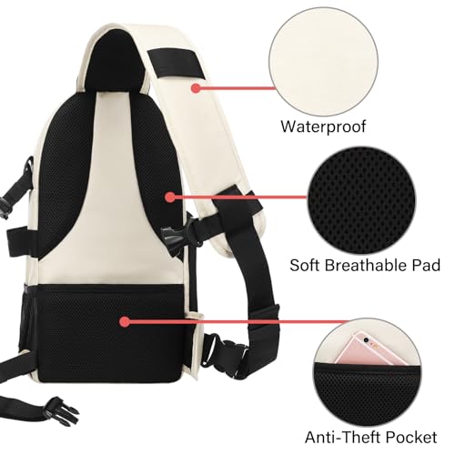 MOSISO Camera Sling Bag, DSLR/SLR/Mirrorless Camera Case Shockproof Photography Camera Backpack with Tripod Holder & Removable Modular Inserts Compatible with Canon/Nikon/Sony/Fuji, Beige - color: Beige