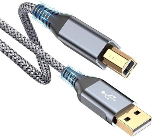 sweguard Printer Cable 15ft, USB-A to USB-B Cable, High Speed Nylon Braided Scanner Printer Cord for HP Canon Dell Epson Brother Lexmark Xerox Samsung Piano DAC & More-Black - color: grey, size: 15ft