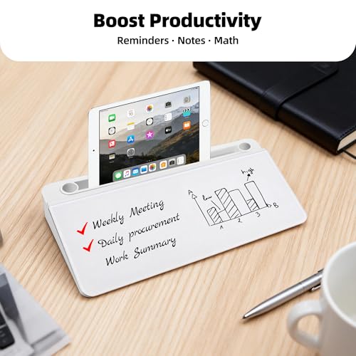 Desktop Whiteboard, Glass Dry Erase Board, Desk Board Buddy,Computer Keyboard Stand,Desk Whiteboard Organizer for Home,Office,School Supplies(White) - color: White