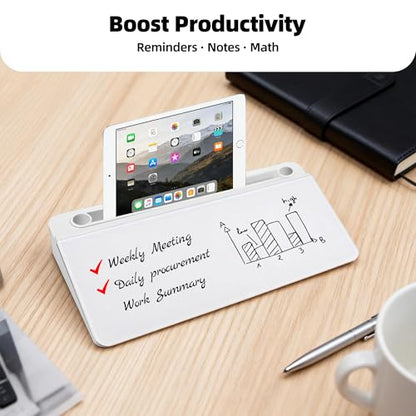 Desktop Whiteboard, Glass Dry Erase Board, Desk Board Buddy,Computer Keyboard Stand,Desk Whiteboard Organizer for Home,Office,School Supplies(White) - color: White