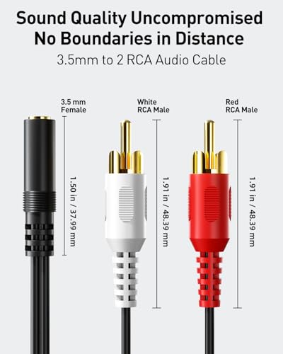 VCE 3.5mm to RCA Splitter Male Stereo Audio Y Cable 2-Pack, Gold Plated Adapter Compatible for TV,Smartphones, MP3, Tablets, Speakers,Home Theater (8 inch) - size: ['8 inches']