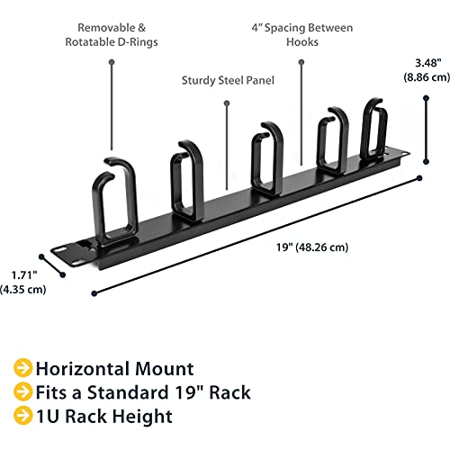 StarTech 1U 19in Rack Cable Management Panel, D-Ring, Metal (CABLMANAGER2) - style: 1U Multi-Direction Rotating