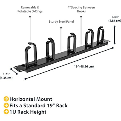 StarTech 1U 19in Rack Cable Management Panel, D-Ring, Metal (CABLMANAGER2) - style: 1U Multi-Direction Rotating