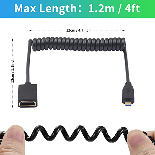 Duttek 8K Micro HDMI Extender Cable - 1FT4FT, 48Gbps Ultra Thin Coiled Cable, Supports Dynamic HDR, 8K@60Hz, 4K@144Hz, 2K@240Hz - style: Micro HDMI Male to HDMI Female