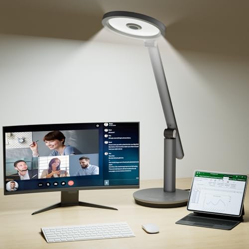 Honeywell Desk Lamp for Home Office, H6 Sunturalux™ Eye-Caring Led Desk Light, 800LM Dimmable Desk Lamp with Timer, Touch Control Tall Desk Reading Light, Table Lamp for Circle Webcam, Study, Bedroom - color: Gray