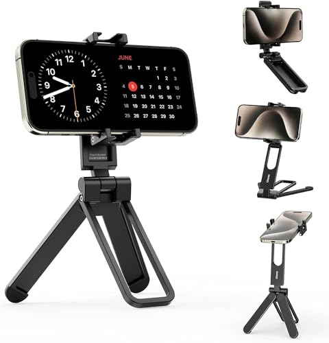 ULANZI MA26 Foldable Phone Tripod, Pocket Cell Phone Vlog Video Tripod Handle Aluminium Smartphone Desk Stand 2 Cold Shoe Small Size All in One Lightweight Portable Vlog Stick for iPhone 17 Samsung