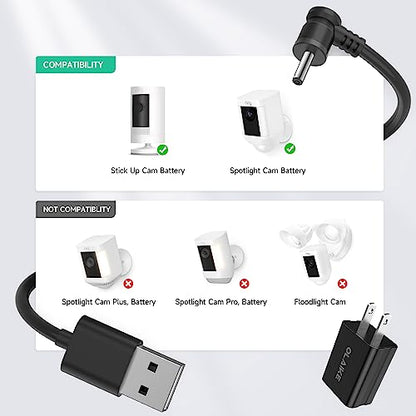 OLAIKE (2 Pack) 8m/26ft Charge Cable for Ring Stick Up Cam Battery/Plug-in & Ring Spotlight Cam Battery, Weatherproof Power Adapter Keep Charge Your Camera (No Camera), Blcak - color: Black (26 ft/8m, 2 Pack)