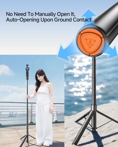 Windproof 63" Selfie Stick Tripod for DJI Osmo Pocket 3, Auto-Opening Upon Ground Contact, 8 Levels Adjustment Action Camera Tripod with 1/4" Screw Accessory for DJI Osmo Pocket3