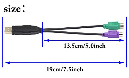 USB to PS2 Adapter, Keyboard Mouse Converter, MD6 Female Splitter, 19CM, Black, Supports Win98/ME/2000/XP/7/8/8.1 - color: Black