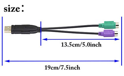 USB to PS2 Adapter, Keyboard Mouse Converter, MD6 Female Splitter, 19CM, Black, Supports Win98/ME/2000/XP/7/8/8.1 - color: Black