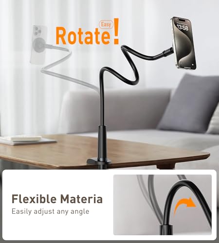Magnetic Gooseneck Phone Holder Mount for iPhone 17/16/15/14/13/12 - Magnetic Stand Tabletop Clamp 360°Rotation Adjustable for Office/Home Compatible with iPhone 17 16 15 14 13 12 Mini Plus Pro Max - style: Mount + Black