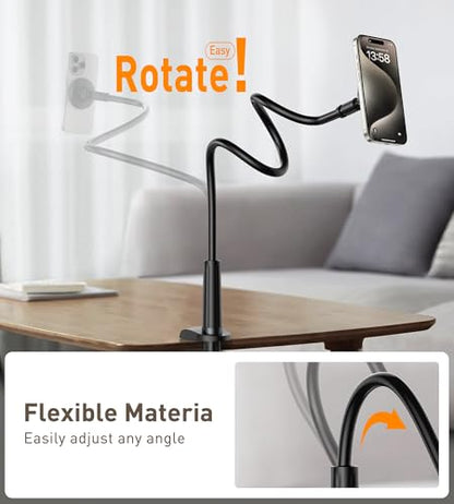 Magnetic Gooseneck Phone Holder Mount for iPhone 17/16/15/14/13/12 - Magnetic Stand Tabletop Clamp 360°Rotation Adjustable for Office/Home Compatible with iPhone 17 16 15 14 13 12 Mini Plus Pro Max - style: Mount + Black