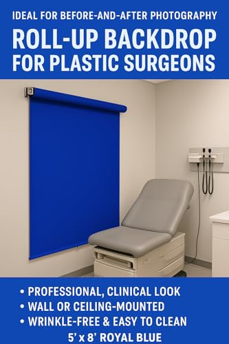 Royal Blue 2.5' x 5' Rollup Backdrop System – Wall, Ceiling, or Door Mounted Spring-Powered Background for Dermatology, Med Spas & Aesthetic Photography - color: Chromakey Blue (Royal)