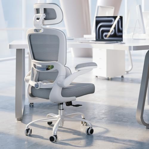 TRALT Office Chair Ergonomic Desk Chair, 330 LBS Home Mesh Office Desk Chairs with Wheels, Comfortable Gaming Chairs (1, Grey PU) - color: Grey Pu