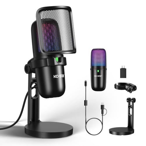 USB Streaming Gaming Microphone, PC Condenser Desktop Mic for Video, Home use, YouTube, with RGB Control, Gain Knob, 3.5mm Headphone Jack, Shock Mount, on Computer/PS5 - (Black) - color: Black