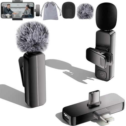Bulatry 2-Pack Wireless Mini Lavalier Lapel Microphone for iPhone,Android Phone(2 in 1) - 65ft Cordless Clip on Dual Mics with Noise Reduction 6H Working Time for Video Recording Vlogging, YouTube