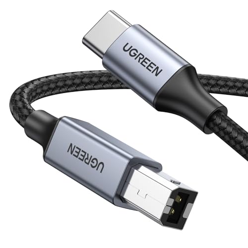 UGREEN USB B to USB C Printer Cable 3 FT, Nylon USB B to USBC Cable for MacBook Pro/Air, MIDI Cable Compatible with MIDI Keyboard/DJ Controller/DAC/Yamaha Casio Digital Piano for iPad - color: Silver, size: 3 FT