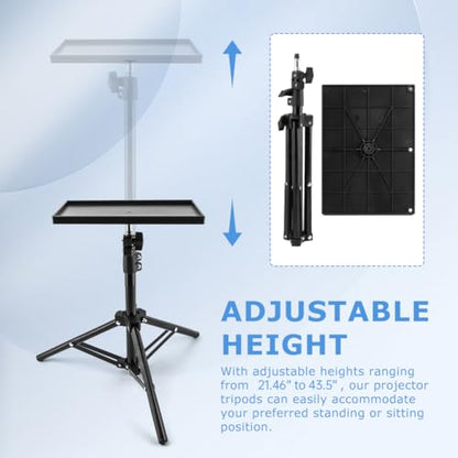 Projector Stand Tripod, 21''–44'' Height Adjustable Laptop & Projector Stand with 9.8x7 Inch Tray, Heavy Duty Stable Floor Stand Tripod, Portable Projector Mount for Office, Home, Outdoor, Studio and DJ Use
