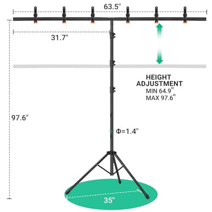 T-Shape Portable Backdrop Stand – 8x5.2ft Adjustable Photo Background Stand Kit, Sturdy Small Back Drop Holder with 6 Spring Clamps, Sandbag, Carry Bag for Party, Photography and Video Studio