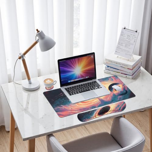 Black Hole Desk Mat Set Galaxy Space Art Large Mouse Pad with Wrist Rest 4in1 Desk Mat for Desktop Ergonomic Computer Desk Arm Wrist Anti-Slip Computer Ergonomic Mouse Pad Home Office Gaming - color: Black Hole Galaxy Space