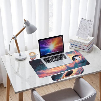 Black Hole Desk Mat Set Galaxy Space Art Large Mouse Pad with Wrist Rest 4in1 Desk Mat for Desktop Ergonomic Computer Desk Arm Wrist Anti-Slip Computer Ergonomic Mouse Pad Home Office Gaming - color: Black Hole Galaxy Space