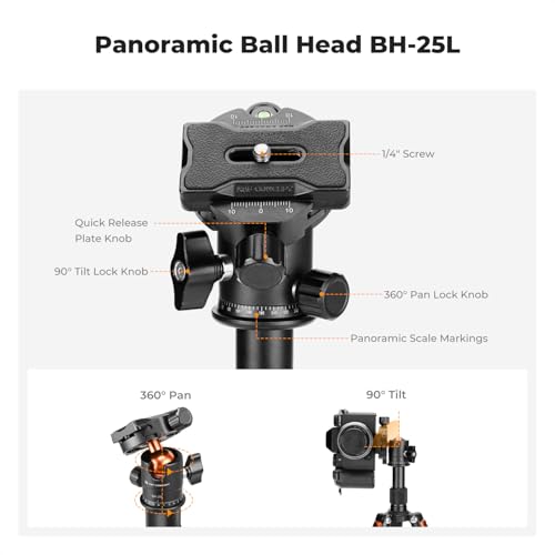 K&F CONCEPT Mini Desktop Tripod, 20.5''/ 52cm Compact Desk Tripod with 360 Degree Ball Head, 1/4 inch Quick Release Plate for Camera Video Camcorder, Load up to 13.22 lbs/6 KG - style: S225A1+BH-25