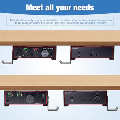 Metal Under Desk Mount and Wall Mount for Focusrite Scarlett Solo 3rd/4th Gen with Adjustable Headphone Hanger Stand, Metal Under Desk Mount for Audio Interfaces and Studio Gear (Black Holder Only)