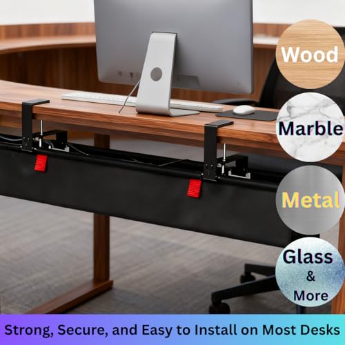 Under Desk Cable Management Tray, 36" Large No Drill Cord Organizer with Easy to Clean Oxford Fabric, Clamp On Power Stripe Holder for Home Office & Gaming Space to Hide Wires - size: Large (36 inch)