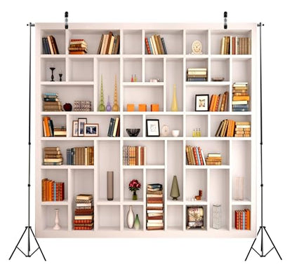 BELECO 10x10ft Fabric White Bookshelf Photography Backdrop - Modern Office & Home Office Zoom Meeting Video Conference Backdrop - Decor for Video Recording & Zoom Calls - Photo Prop - size: 10x10FT