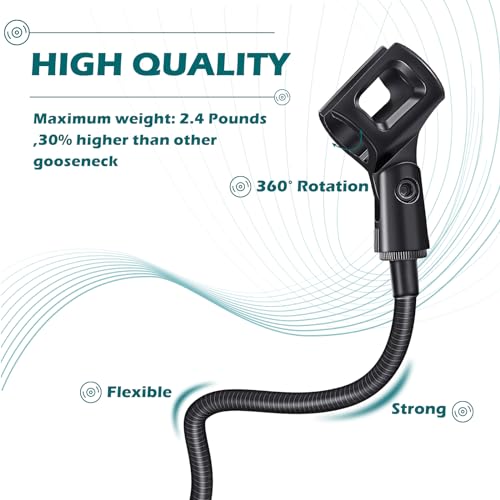 2 Sets Gooseneck Mic Stand 13 Inch Microphone Stand Flexible Gooseneck Desktop 3/8 to 5/8 Inch with Clip Desk Clamp for Podium, Lecture Recording Studio Podcast Meeting Radio Broadcasting Studio Live