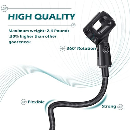 2 Sets Gooseneck Mic Stand 13 Inch Microphone Stand Flexible Gooseneck Desktop 3/8 to 5/8 Inch with Clip Desk Clamp for Podium, Lecture Recording Studio Podcast Meeting Radio Broadcasting Studio Live