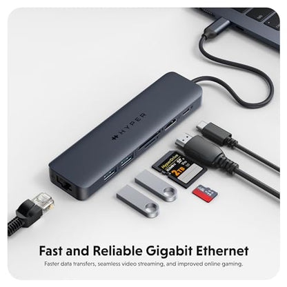 HyperDrive Next 7 Port USB C Hub for Mac, PC, Chromebook with 4K60Hz HDMI, 2 USB-A, USB C Hub 10Gbps, USB-C 10Gbps 100W Power Delivery, SD Card Reader, Ethernet Ports - size: 7 Port USB-C Hub with 2x USB-A