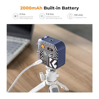 K&F CONCEPT Bi-Color LED Video Light, 2000mAh Rechargeable Portable Camera Lights, CRI 96+, 2500K-9900K, 15 Light Effects, Photography Lighting for Vlogging, Selfie, Blue - color: Blue
