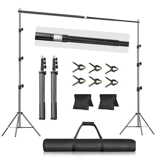 EMART 10x8.5FT Backdrop Stand, Photo Video Studio Adjustable&Lockable Heavy Duty Background Support System Kit with 6 Backdrop Clamps, 2 Sandbag and Carry Bag for Photography, Parties, Wedding, Video - size: 8.5x10ft