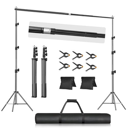 EMART 10x9.2FT Backdrop Stand, Photo Video Studio Adjustable&Lockable Heavy Duty Background Support System Kit with 6 Backdrop Clamps, 2 Sandbag and Carry Bag for Photography, Parties, Wedding, Video - size: 9.2x10ft