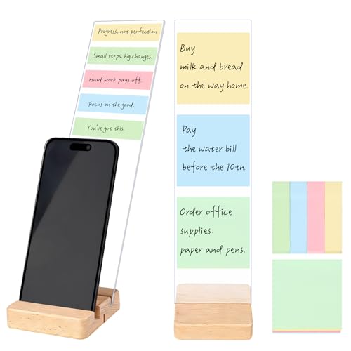 2-Pack Monitor Memo Board, Monitor Sticky Note Holder for Desktop, Portable Removable Office Desk Board Wooden Phone Holder with Stick Notes, Clear