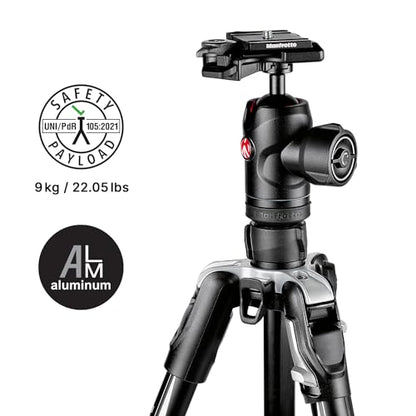 Manfrotto Befree Advanced Camera Tripod Kit with Twist Closure, Travel Tripod Kit with Ball Head, Portable and Compact, Camera Tripod in Aluminum for DSLR, Reflex, Mirrorless, Camera Accessories - style: Twist Lock - Black