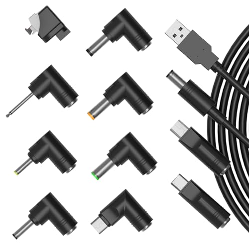 USB to DC 5V Power Cable 5.5x2.1mm Universal 10 Connector Tips Kit