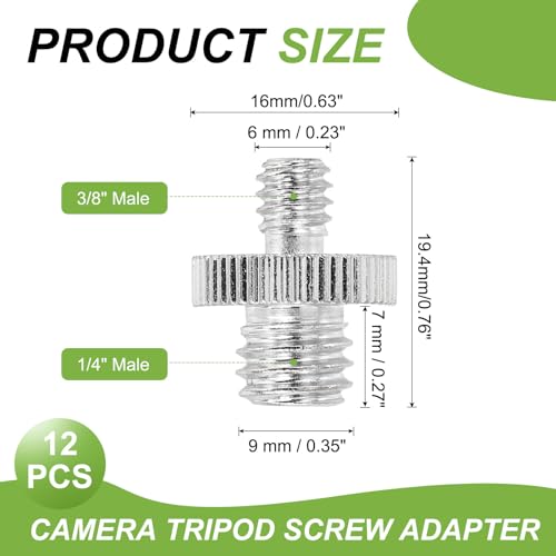 PATIKIL 3/8" Male to 1/4" Male Thread Camera Tripod Screw Adapter, 12 Pcs Camera Converter Screw Adapter Connector for Microphone Tripod Monopod Ball Head Light Stand Mount, Silver