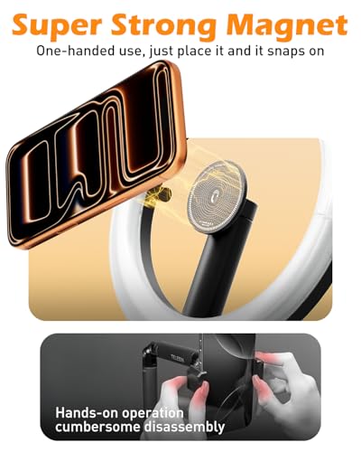 CloudValley Magnetic Overhead Phone Mount with 10" Ring Light, 5000mAh Desktop Tripod with Battery Display, Foldable LED Selfie Light with iPhone Stand for Video Recording Cooking, Live Streaming