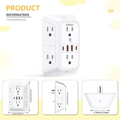 Wall Outlet Extender with Night Light, Power Plug Adapter Multi Plug Outlet Surge Protector with 4 USB Charging Ports (2 USB C), Adapter Spaced Outlets for Home Travel Office-ETL - color: White with Night Light