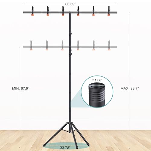 T-Shape Backdrop Stand 8x7.2FT, Height and Width Adjustable Background Stand for Parties,Green Screen Holder with 6 Spring Clamps - size: 8x7.2ft