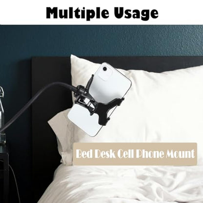 Selfdee Cell Phone Holder,Lazy Bracket, 360-degree Rotating Universal Flexible Long Arms Clip Mount Gooseneck Phones Stand for Bed Flexible Arm Adjustable Mount Clamp on Desk Bedframe (Black)