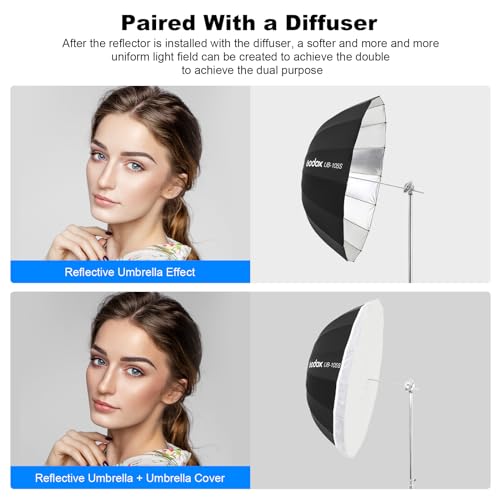 Godox 41.3" / 105cm Parabolic Deep Reflective Umbrella White Inner Studio Soft Light Umbrella with Withe Diffuser Cover for Photography Video Studio Shooting - color: White, size: 41.3"