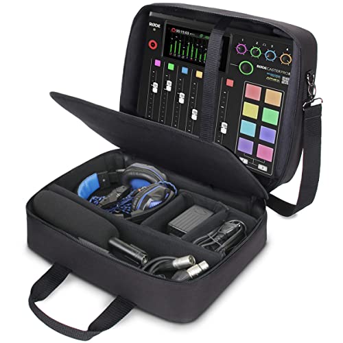 USA Gear Audio Mixer Case Fits RODECaster Pro II, Pro & Duo, GoXLR, & more Podcast Equipment - Podcast DJ Travel Bag with Customizable Interior, Scratch-Resistant Interior, Shoulder Strap (Black) - color: Black
