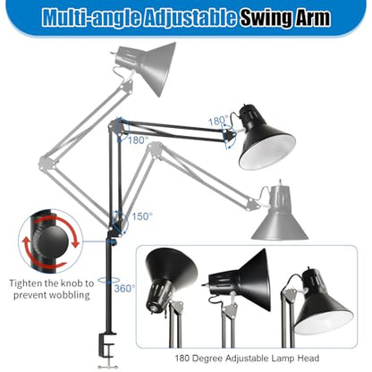 LED Clamp on Desk Lamp,360°Adjustable Swing Arm Desk Lamp,Clamp Light with Eye-Caring LED Bulb for Home Office Reading Drafting