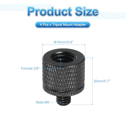 PATIKIL Tripod Screw Adapter 3/8" Female to M6 Male, 4 Pcs Tripod Nut Connectors Camera Mount Screw Camera Double Head Converter for Microphone Holder Magic Arms Accessories, 20 mm - size: 3/8" Female to M6 Male,20 mm
