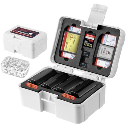 FOMITO Camera Battery Case & Memory Card Organizer - Holds 7 SD Cards 2 CFast 2 CF 2 Micro SD 2 XQD - Water-Resistant Shockproof Hard Shell Storage Box (Cold Gray Red) - color: Cold gray Red