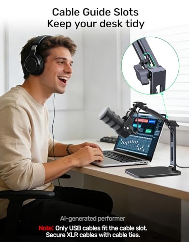 Heavy-Duty Desk Mic Stand, Max Load 2.68 lb Compatible with Rode Podmic, Blue Yeti, Shure and More Mics, Perfect for Small Space Home Office Streaming Setup, Black (up to 1220g)