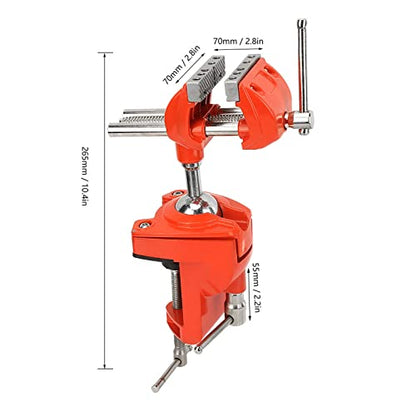 Clamp Bench Vise with Post Universal,360° Swiveling Articulating Vise,Table Clamp Vise with Swivel Base,Bench Vice for Woodworking,DIY,Drilling,Sawing Working(Orange)